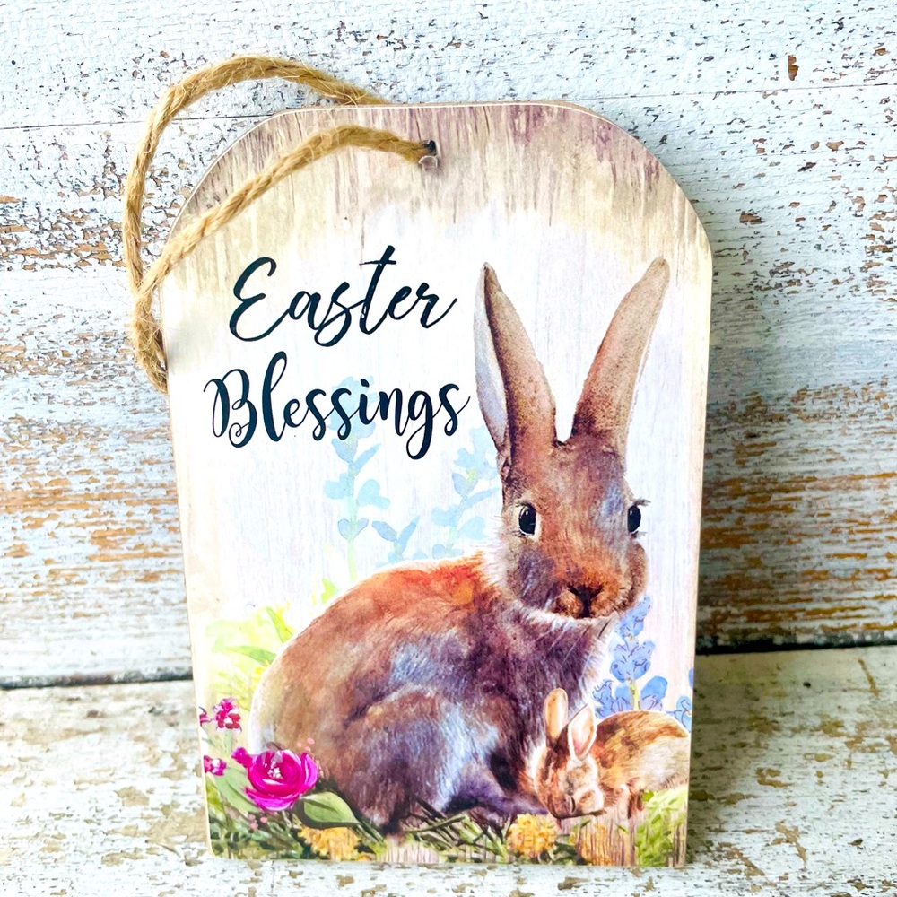 *Easter Blessings Bunny Wooden Tag Ornament